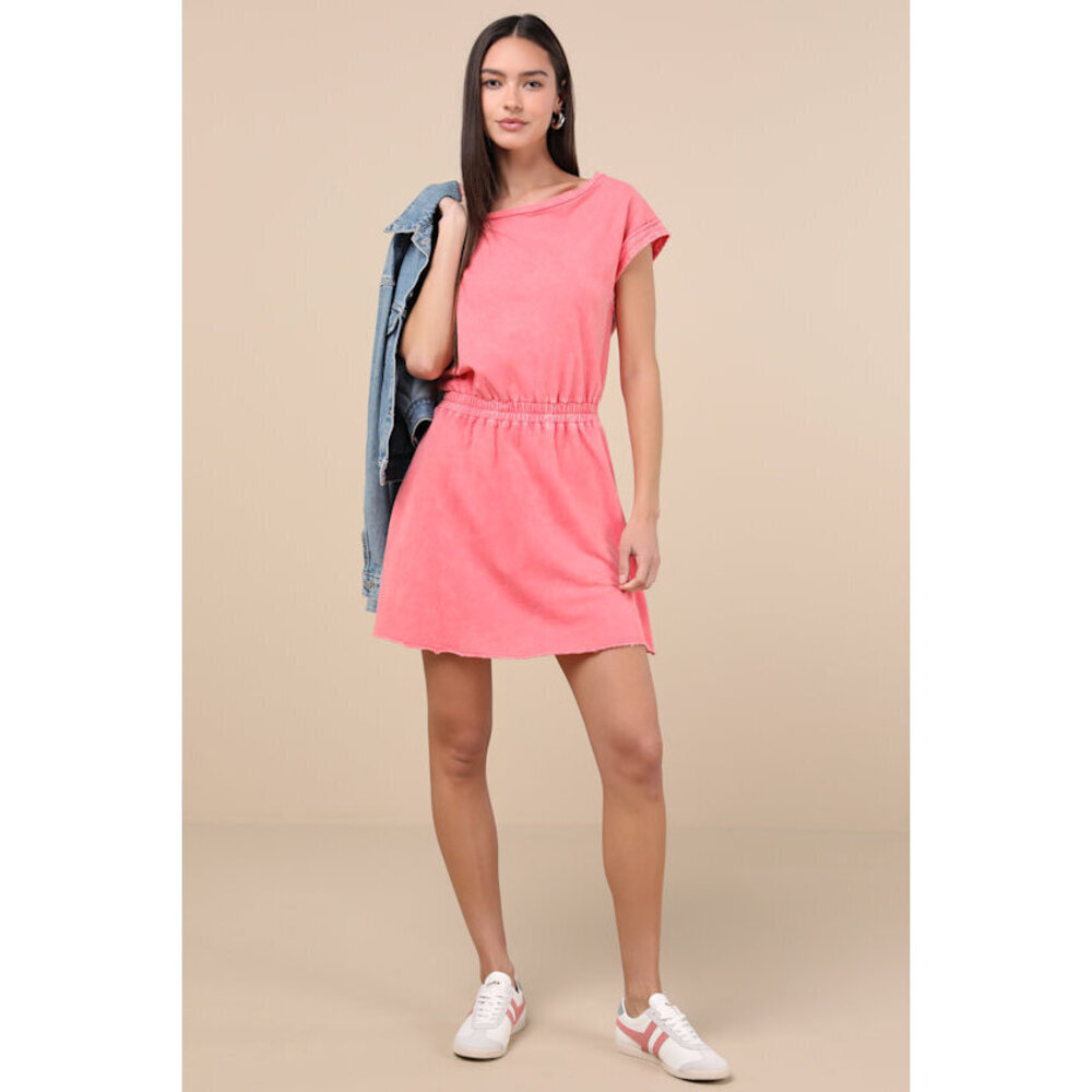 Lulus Definite Beauty Washed Coral Pink Short Sleeve Mini Dress - Size XXL
